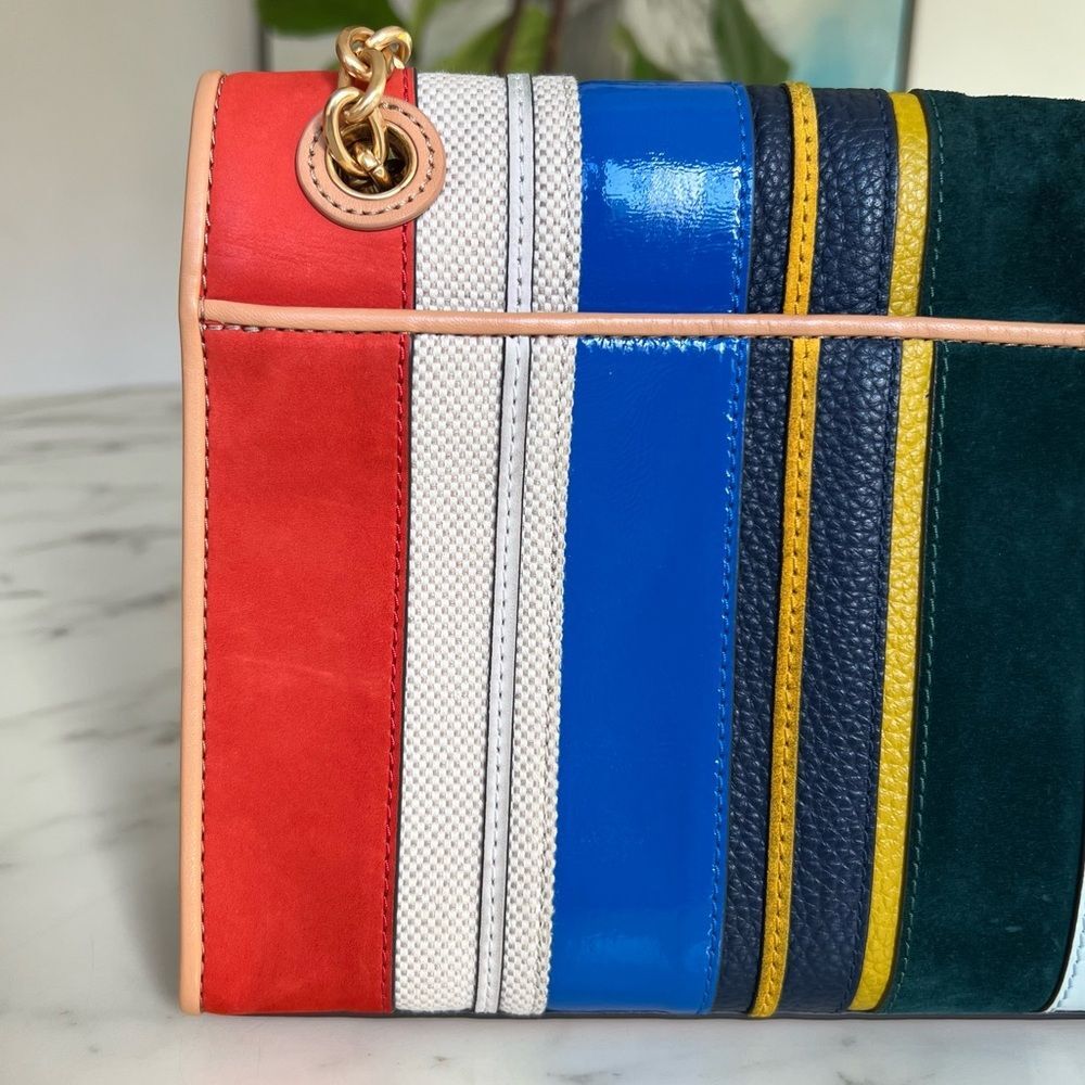 Tory Burch Fleming Convertible Shoulder Crossbody Bag Balloon Stripe Leather - Picture 15 of 16